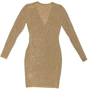 Fashion Nova Sparkling Tan Long Sleeve Dress